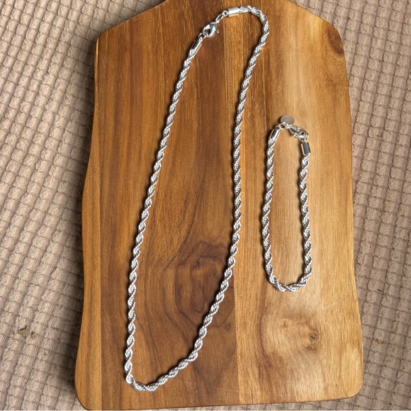 Sterling Silver Rope Chain Necklace and Bracelet Set - Picture 5 of 5